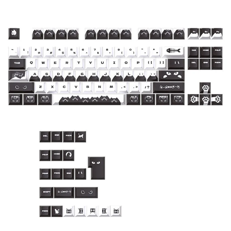 Night Cat Keycaps, 109 Keys, OEM Profile, PBT Sublimation, Mechanical Keyboard