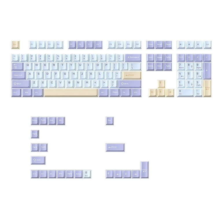 Light Blue Yellow Mechanical Keyboard Keycaps - Tri-Color PBT Doubleshot