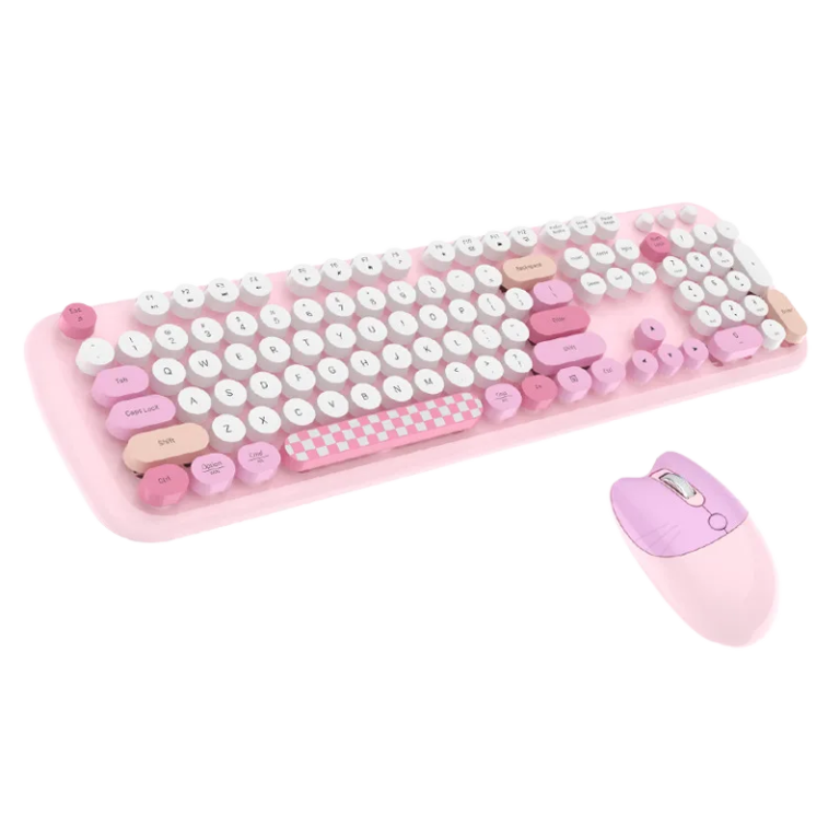 Cute Wireless Keyboard and Mouse Combo, Round Keycaps