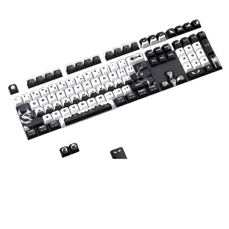 Night Cat PBT Keycaps - Dye-Sublimation OEM Profile 126 Keys