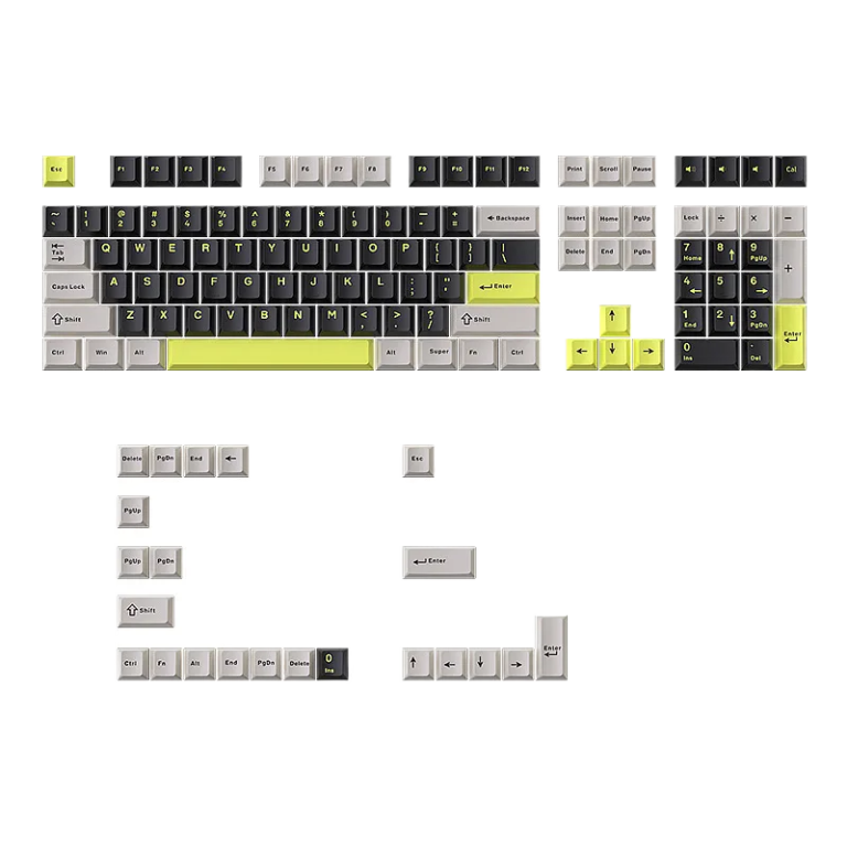 Black Grey Green Tri-Color PBT Doubleshot Keycap Set