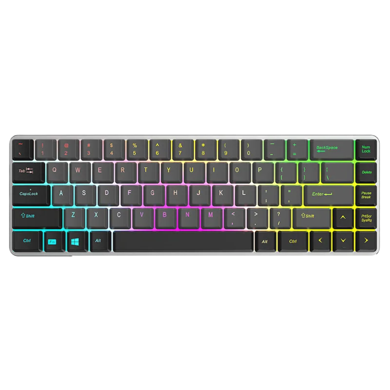 68-Key Low Profile Mechanical Keyboard, Wired Rainbow Backlit, Red Switch, Mixed RGB