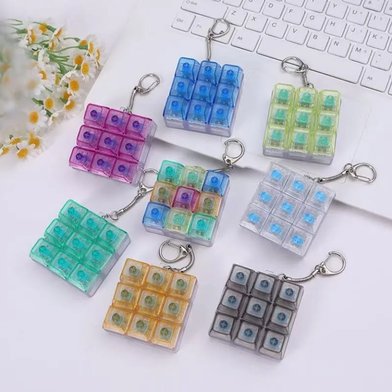 Creative Tetris Keychain Stress Relief Toy with LED Lights - 9 Key Puzzle Fidget